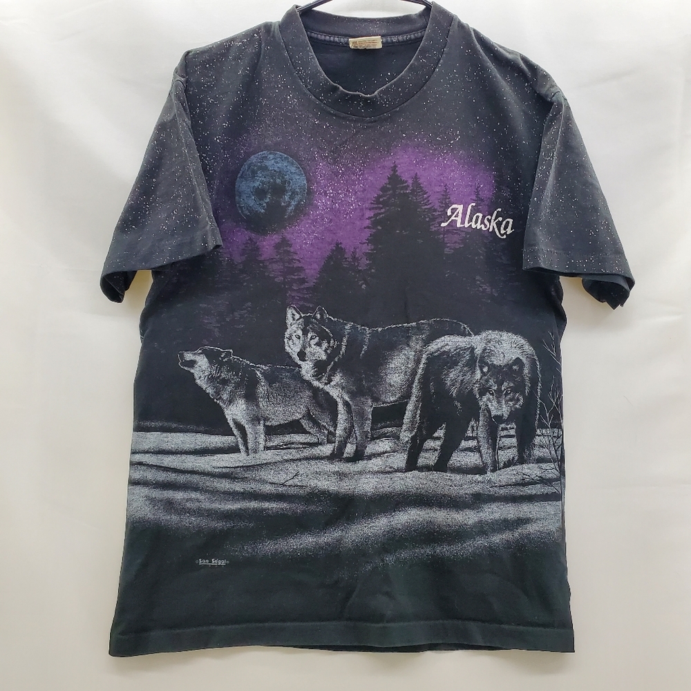 Vintage 1991 San Ségal Kids T-Shirt - Wolf Design Size Large